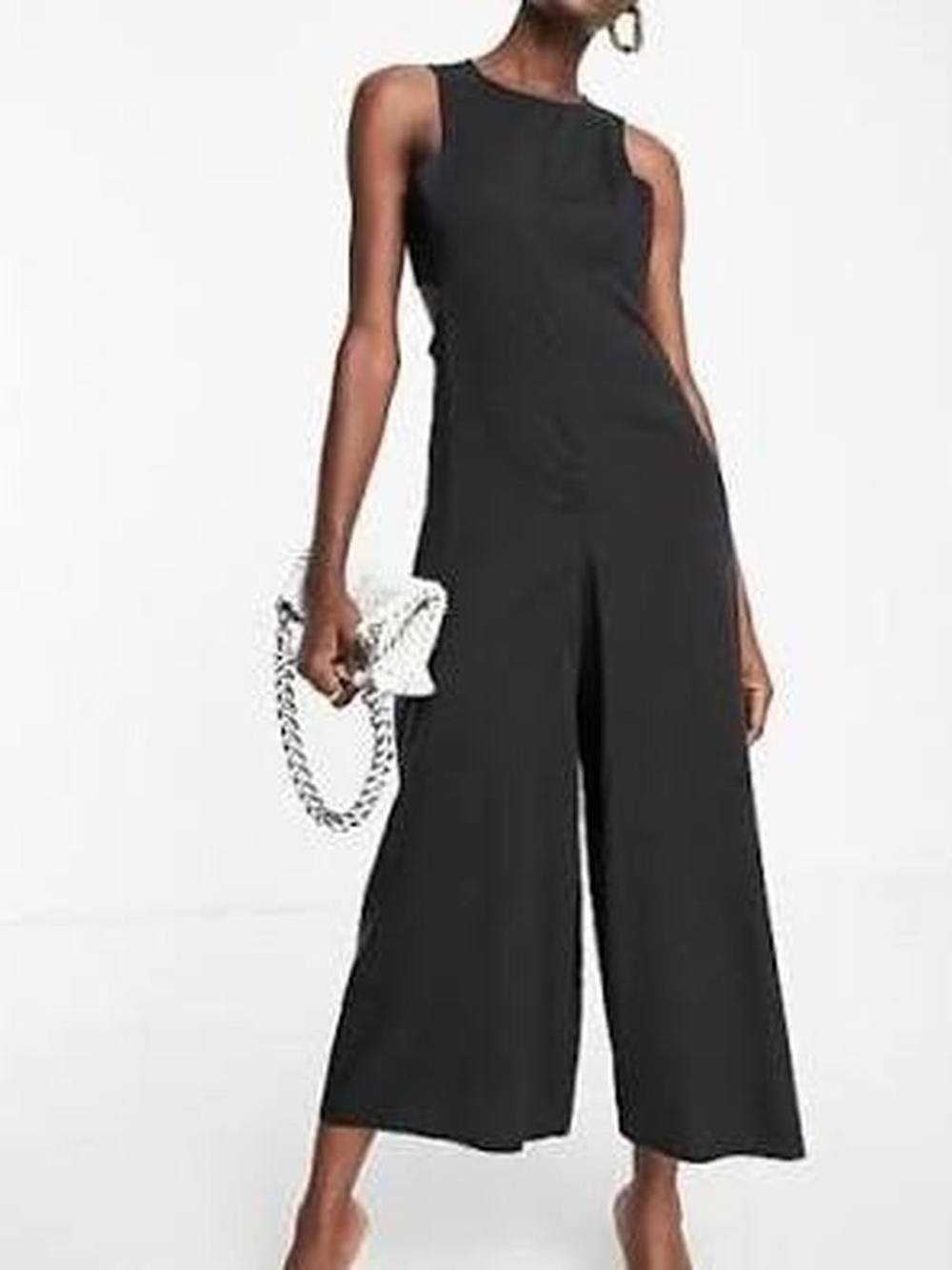 Topshop Black Sleeveless Wide-Leg Jumpsuit